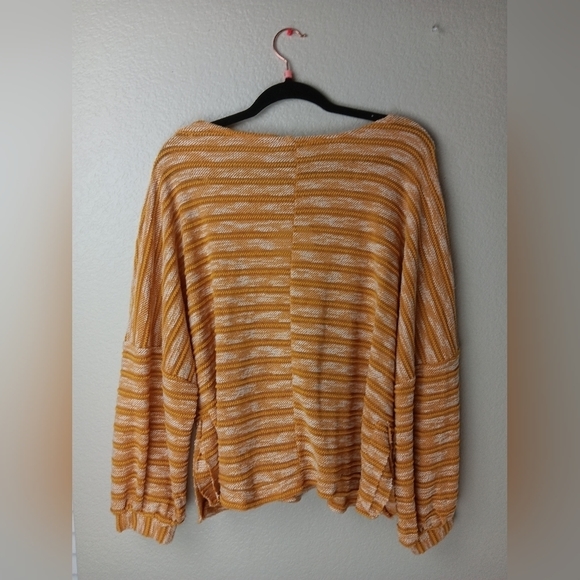 Umgee Mustard Yellow and White Stripped Oversized Crewneck Blouse - Picture 6 of 6